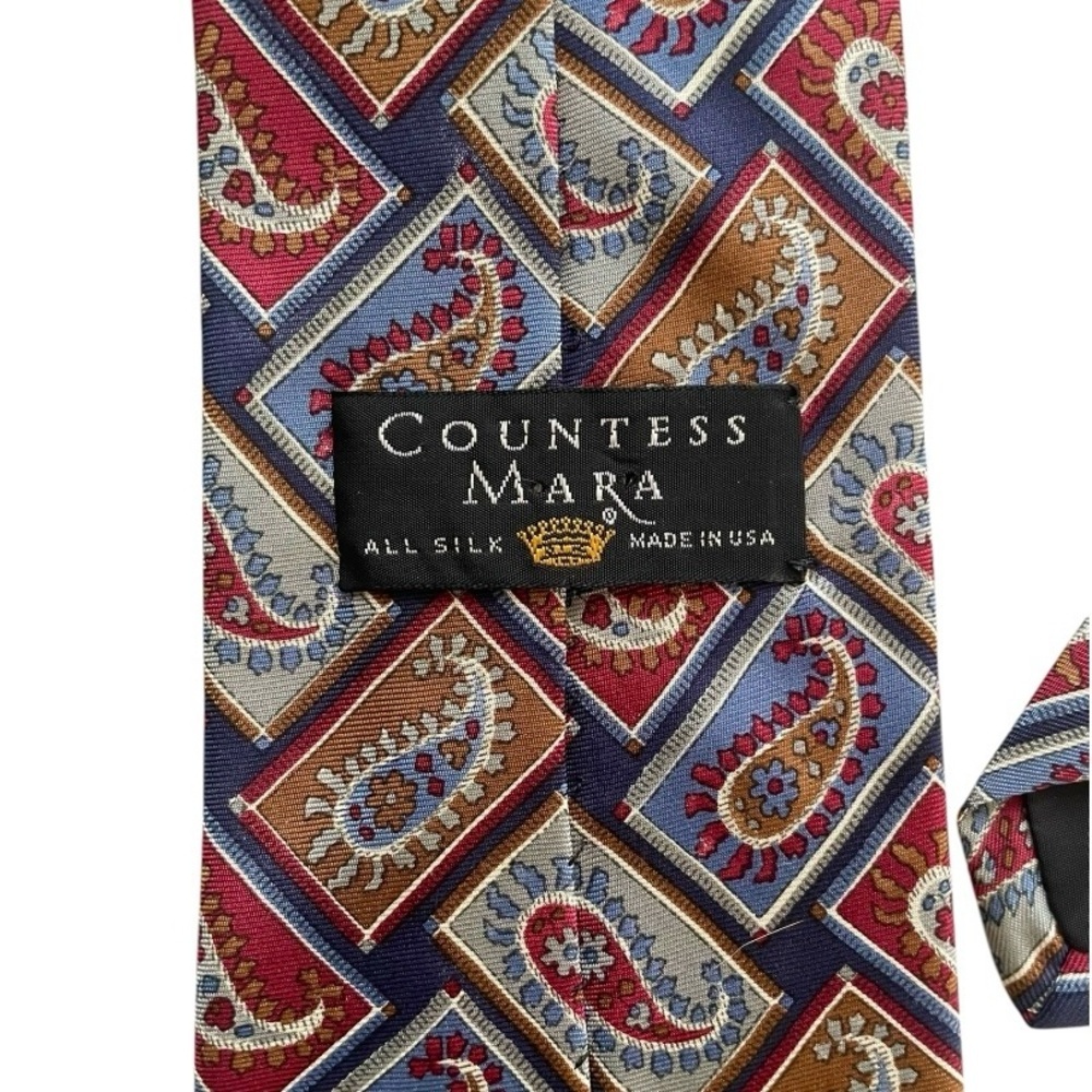 Countess Mara men’s 100% silk paisley print classic neck tie made in USA navy - Picture 5 of 6